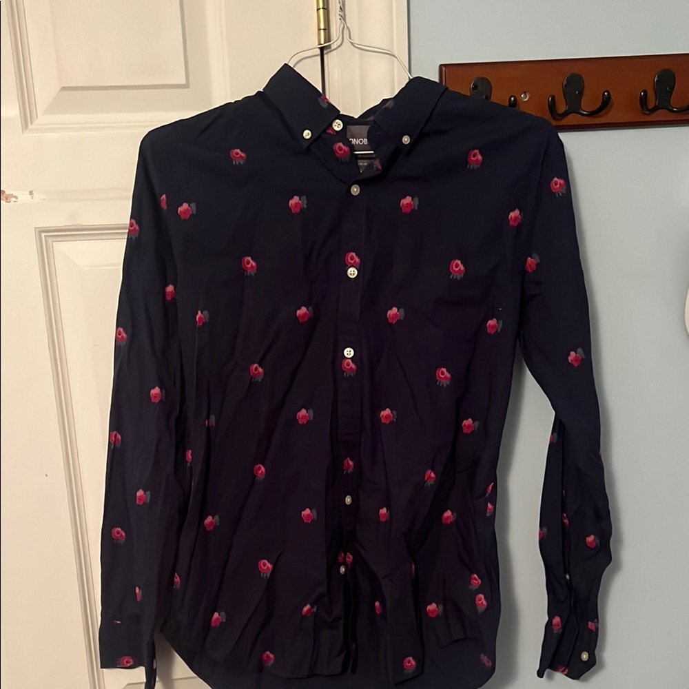 Navy Pink Floral Bonobos Button Down Size M